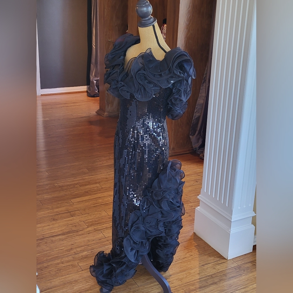 Alyce Designs Vintage 80s Black Sequined Full-Length Dress Size 12 - Picture 8 of 14